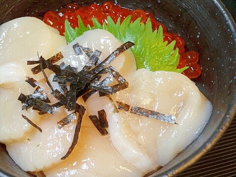 病院食の減塩技☆　八方だしで「ホタテ海鮮丼」